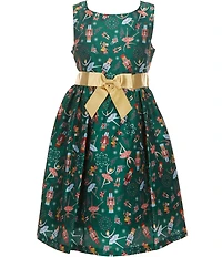 Bonnie Jean Little Girls Velvet Cardigan Nutcracker Print Bow Dress