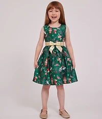Bonnie Jean Little Girls Velvet Cardigan Nutcracker Print Bow Dress