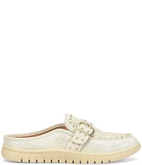 Born Alora Metallic Leather Studded Buckle Strap Loafer Mules