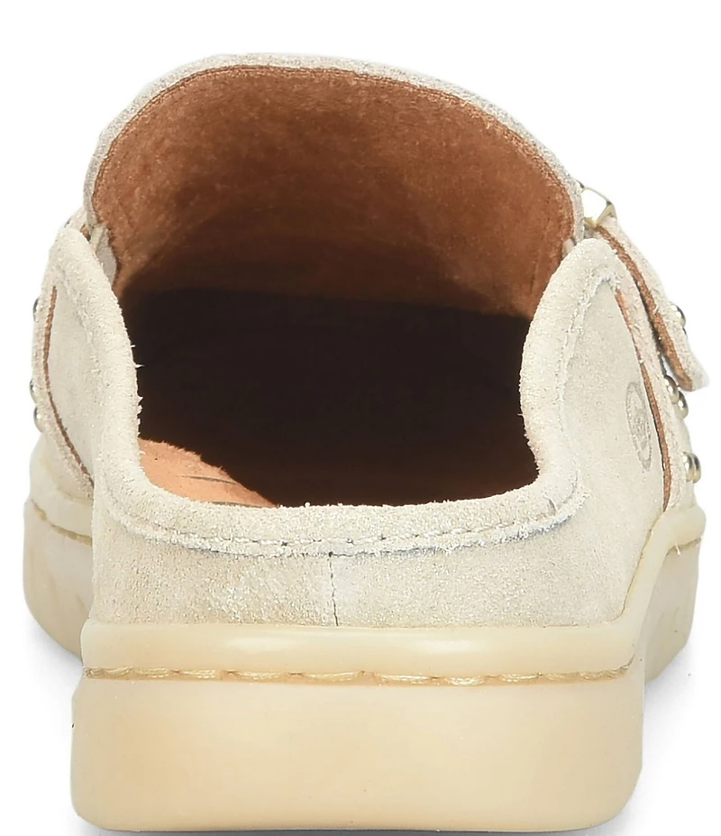 Born Alora Metallic Leather Studded Buckle Strap Loafer Mules