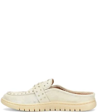 Born Alora Metallic Leather Studded Buckle Strap Loafer Mules