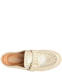 Born Alora Metallic Leather Studded Buckle Strap Loafer Mules