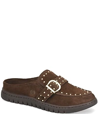 Born Alora Suede Studded Buckle Strap Loafer Mules