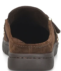 Born Alora Suede Studded Buckle Strap Loafer Mules