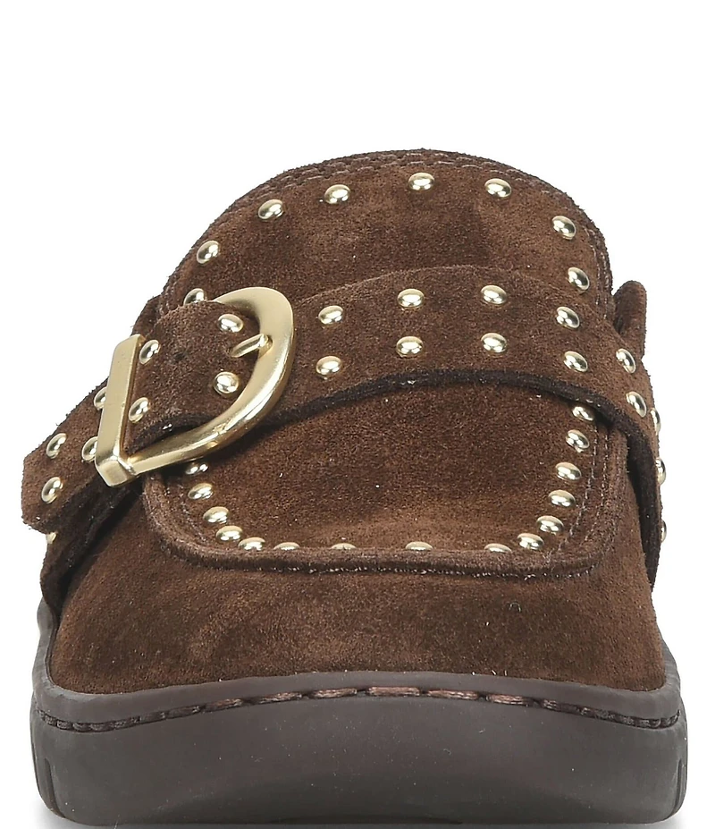 Born Alora Suede Studded Buckle Strap Loafer Mules