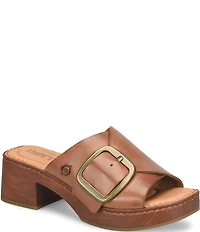 Born Bangle Leather Buckle Platform Slide Sandals
