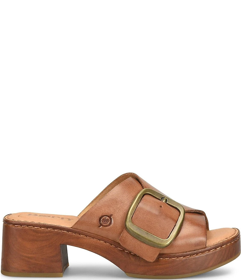 Born Bangle Leather Buckle Platform Slide Sandals