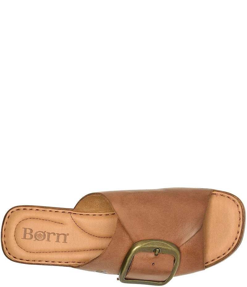 Born Bangle Leather Buckle Platform Slide Sandals