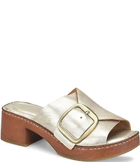 Born Bangle Leather Buckle Platform Slide Sandals