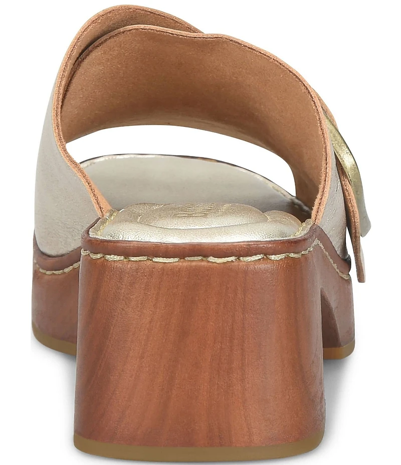 Born Bangle Leather Buckle Platform Slide Sandals