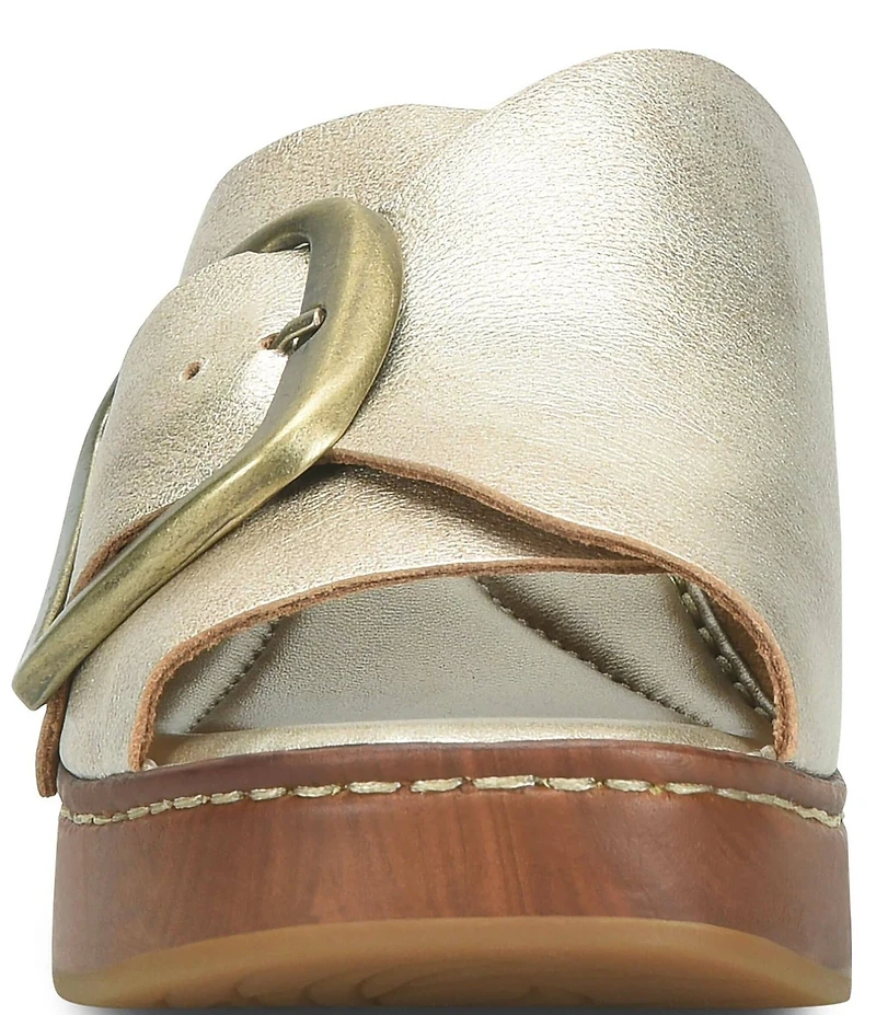 Born Bangle Leather Buckle Platform Slide Sandals