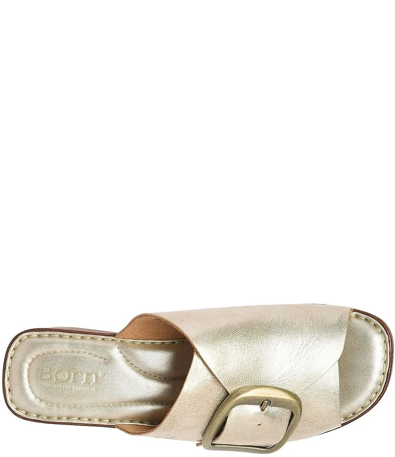 Born Bangle Leather Buckle Platform Slide Sandals
