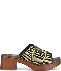 Born Bangle Raffia Zebra Print Buckle Platform Slide Sandals