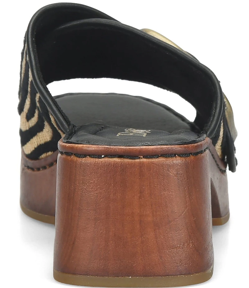 Born Bangle Raffia Zebra Print Buckle Platform Slide Sandals