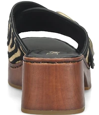 Born Bangle Raffia Zebra Print Buckle Platform Slide Sandals