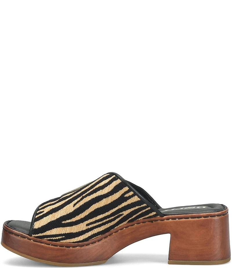 Born Bangle Raffia Zebra Print Buckle Platform Slide Sandals