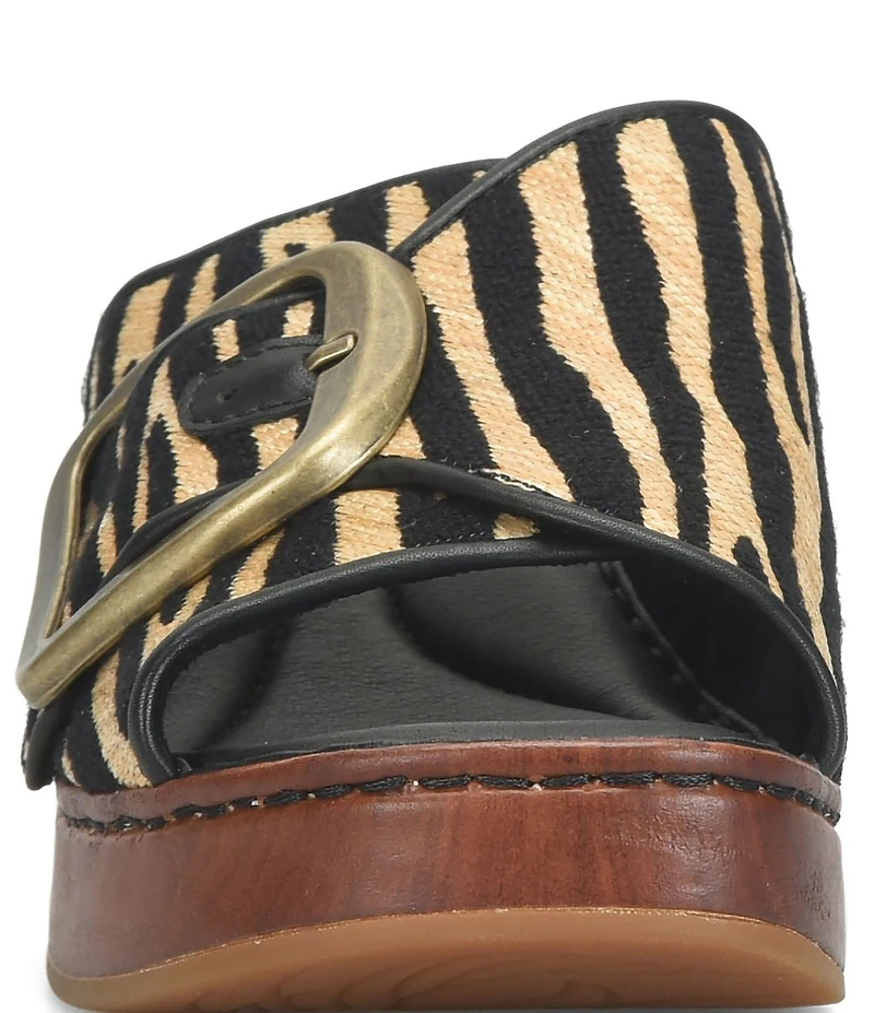 Born Bangle Raffia Zebra Print Buckle Platform Slide Sandals