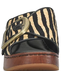 Born Bangle Raffia Zebra Print Buckle Platform Slide Sandals