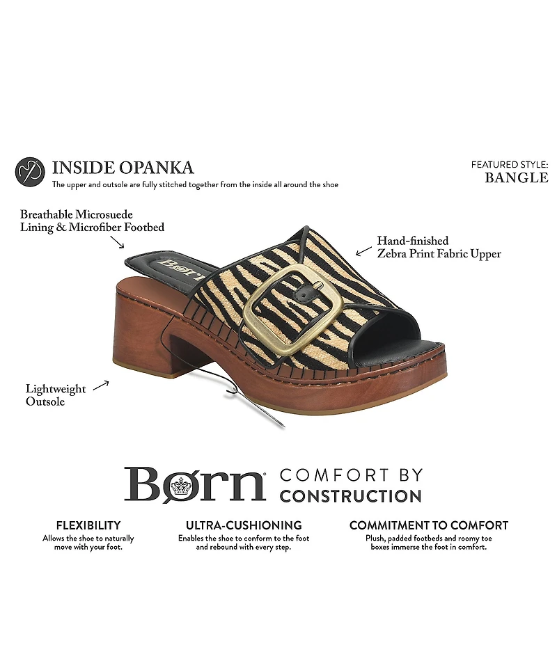 Born Bangle Raffia Zebra Print Buckle Platform Slide Sandals