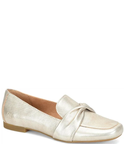 Born Bliss Metallic Leather Twist Strap Loafers
