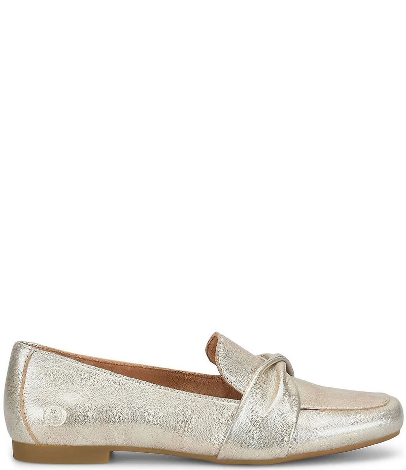 Born Bliss Metallic Leather Twist Strap Loafers