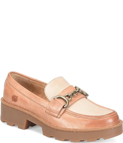 Born Carrera Leather Colorblock Bit Buckle Lug Sole Platform Loafers