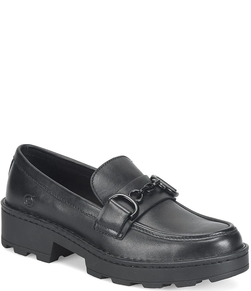 Born Carrera Leather Lug Sole Platform Buckle Loafers