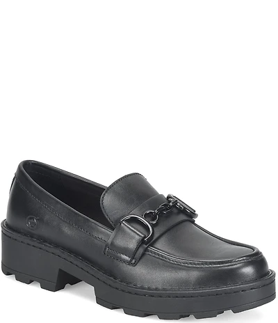 Born Carrera Leather Lug Sole Platform Buckle Loafers