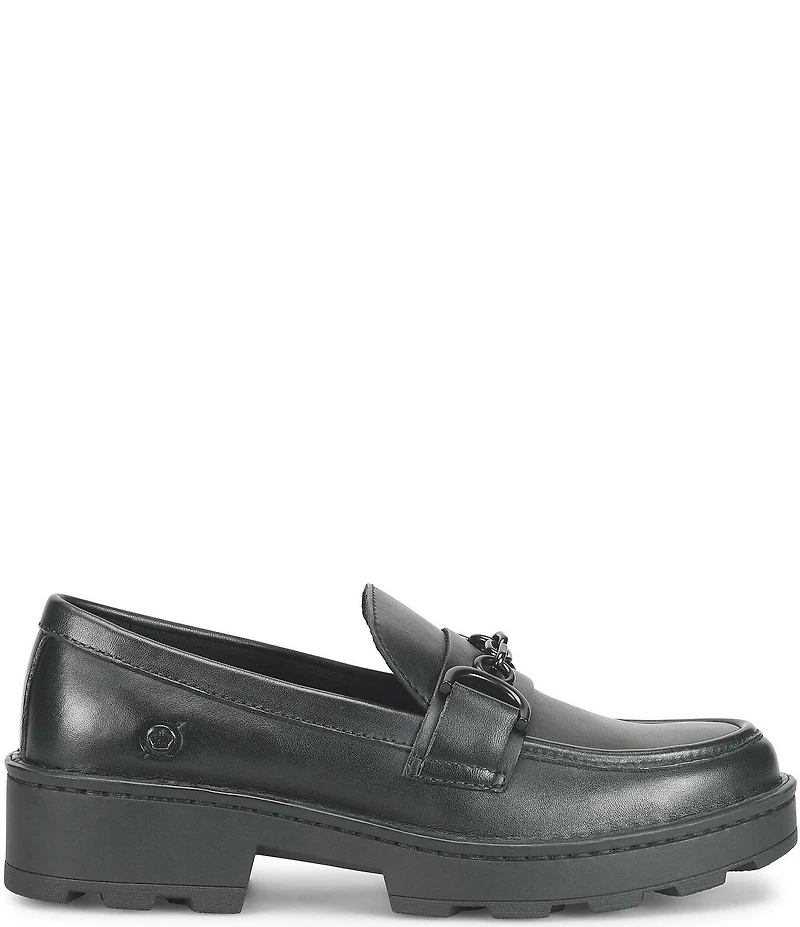 Born Carrera Leather Lug Sole Platform Buckle Loafers