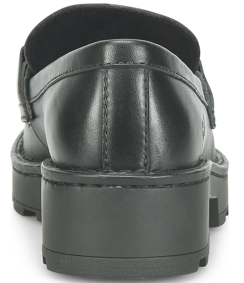 Born Carrera Leather Lug Sole Platform Buckle Loafers