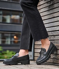 Born Carrera Leather Lug Sole Platform Buckle Loafers