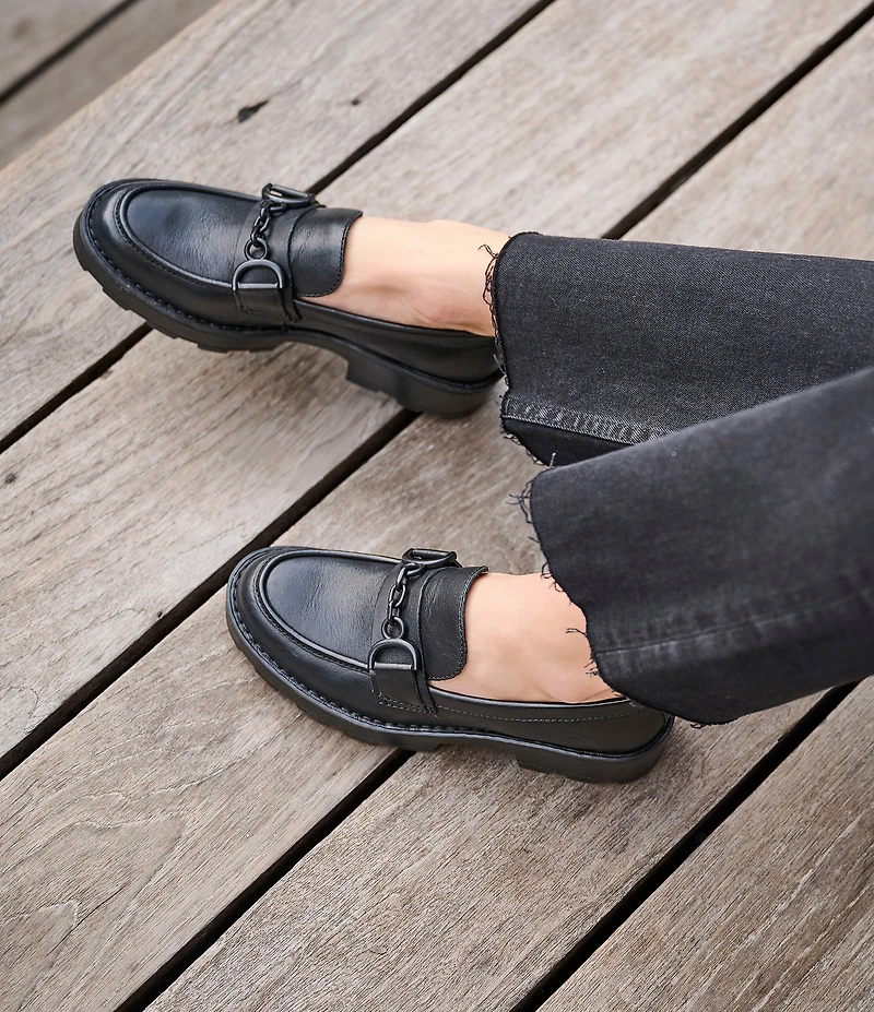 Born Carrera Leather Lug Sole Platform Buckle Loafers