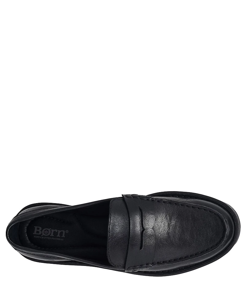 Born Carrera Leather Lug Sole Platform Penny Loafers