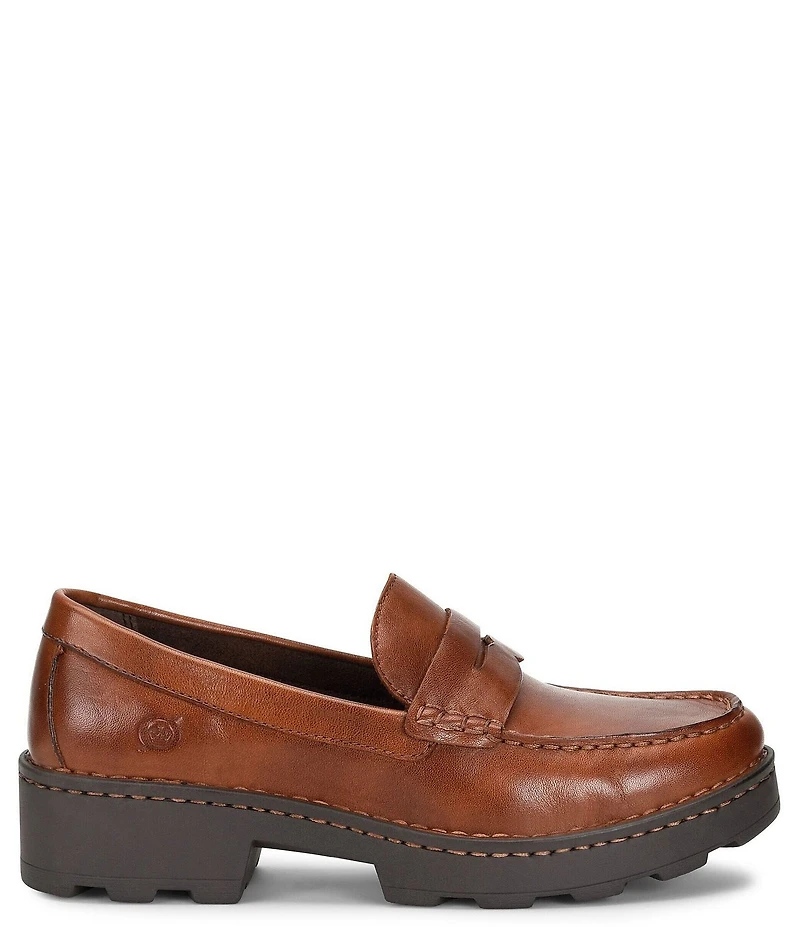 Born Carrera Leather Lug Sole Platform Penny Loafers