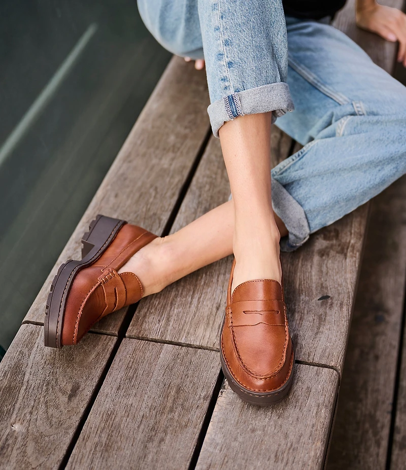 Born Carrera Leather Lug Sole Platform Penny Loafers