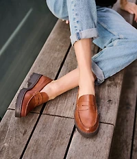 Born Carrera Leather Lug Sole Platform Penny Loafers