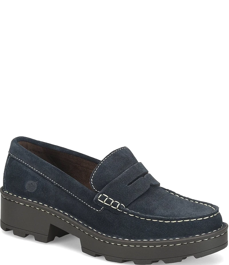 Born Carrera Suede Lug Sole Penny Loafers