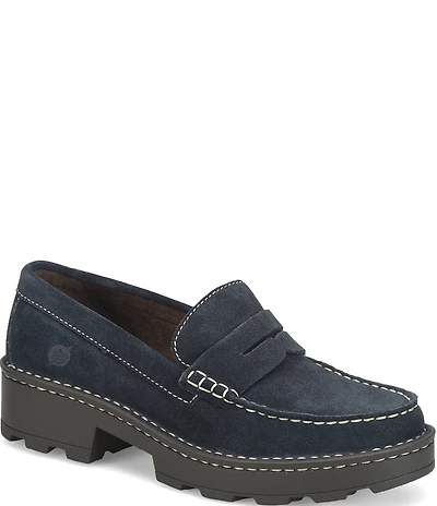 Born Carrera Suede Lug Sole Penny Loafers