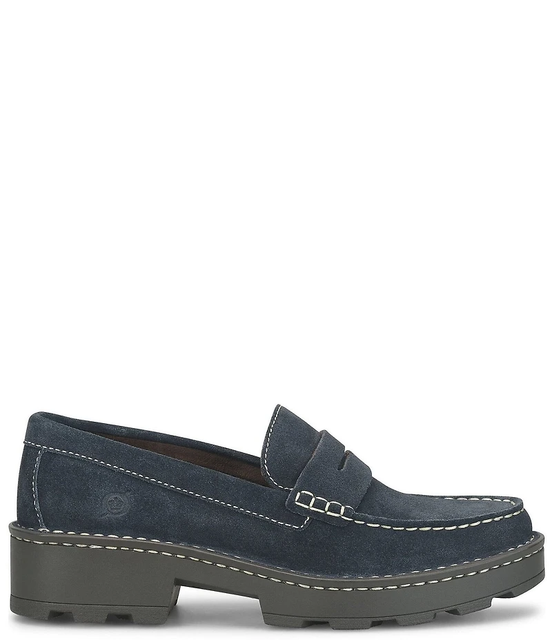Born Carrera Suede Lug Sole Penny Loafers