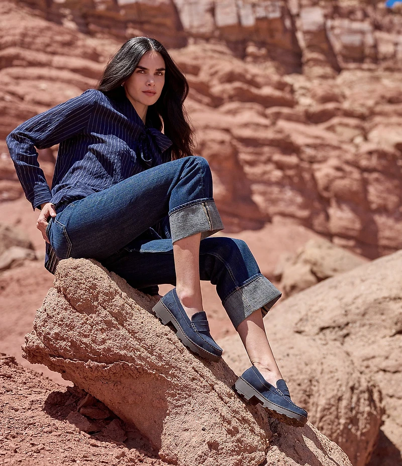 Born Carrera Suede Lug Sole Penny Loafers