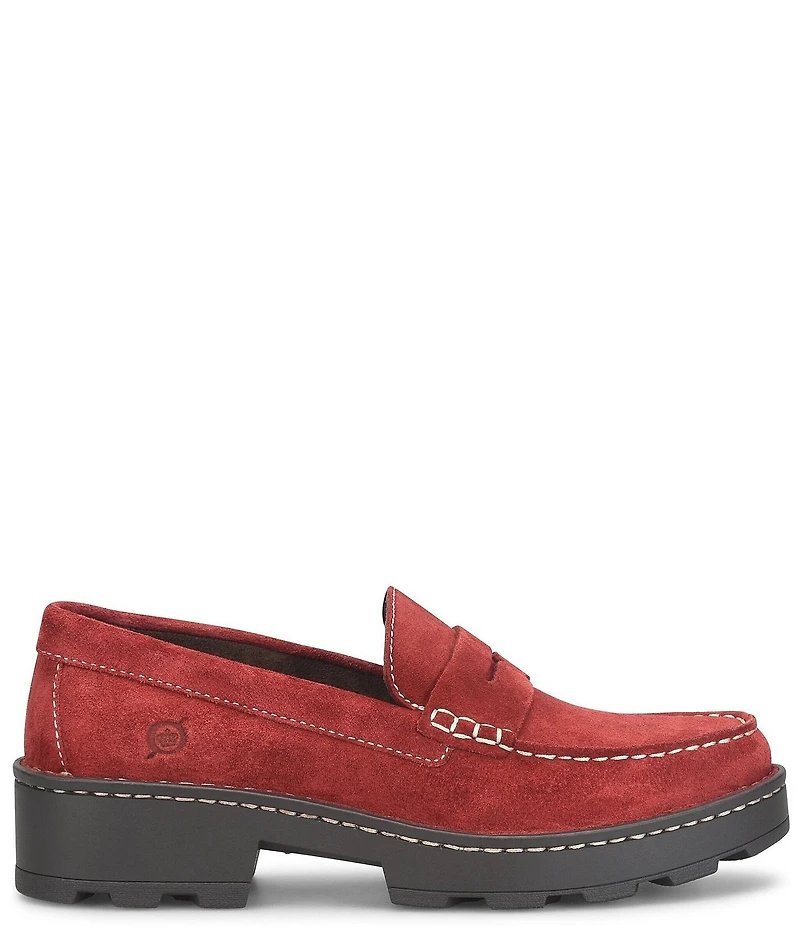 Born Carrera Suede Lug Sole Penny Loafers