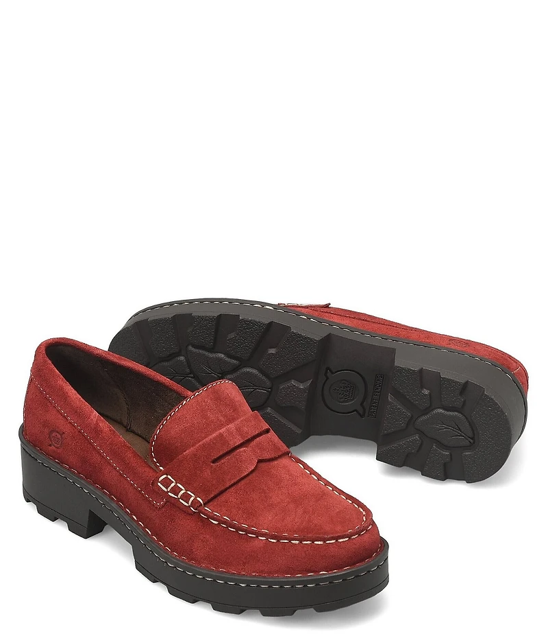 Born Carrera Suede Lug Sole Penny Loafers