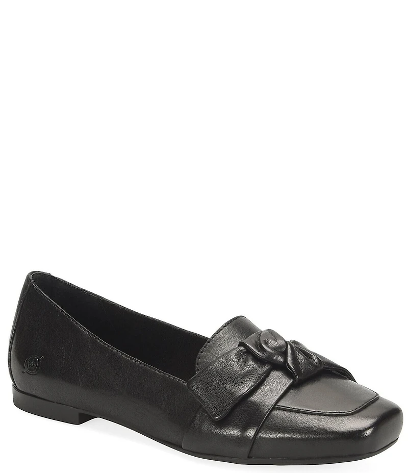 Born Carrine Bow Detail Leather Slip On Loafers