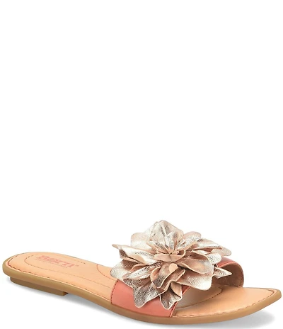 Born Hibiscus Leather Flower Ornament Flat Slides