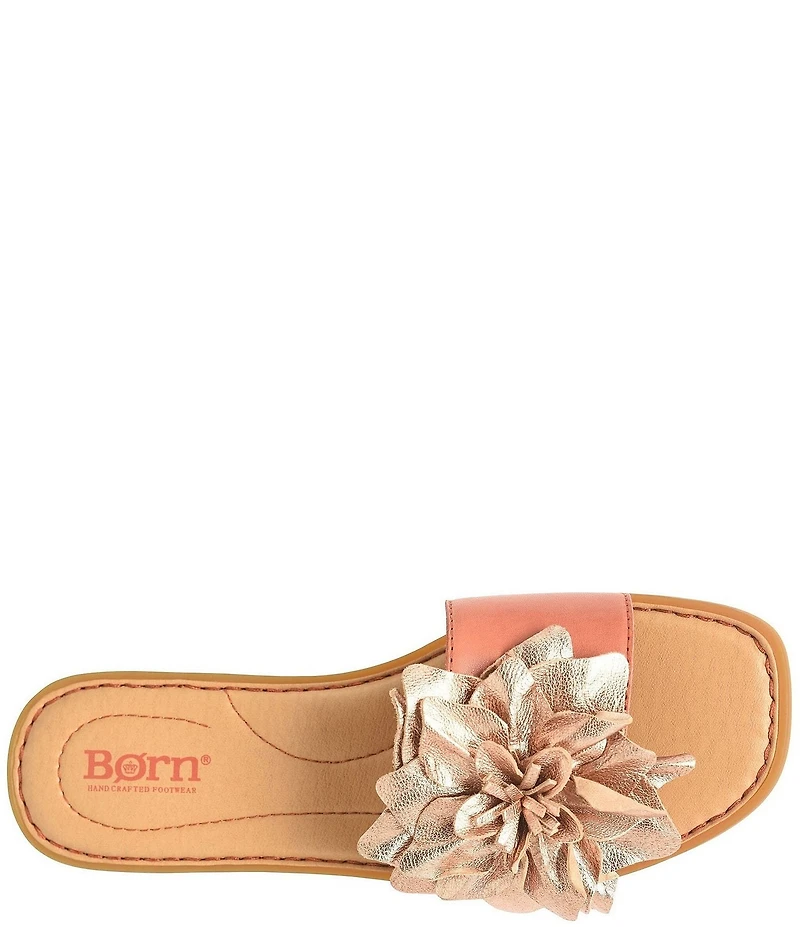 Born Hibiscus Leather Flower Ornament Flat Slides