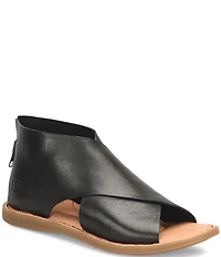 Born Iwa Leather Back Zip Flat Sandals