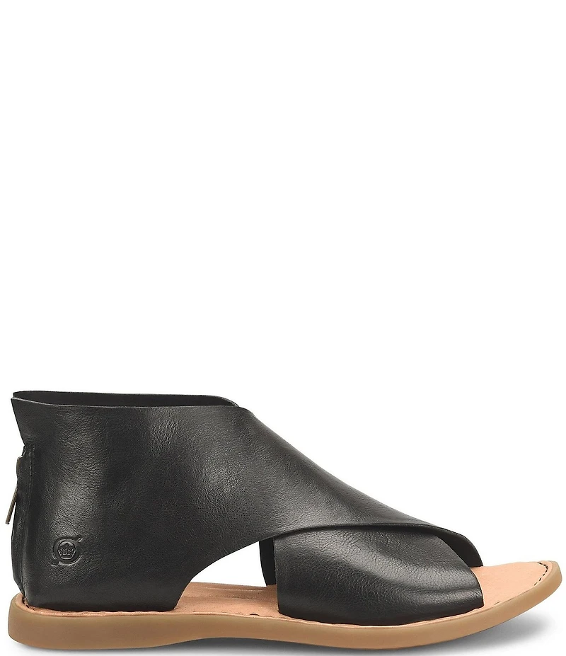 Born Iwa Leather Back Zip Flat Sandals