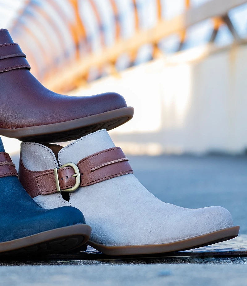 Born Kati Block Heel Two-Tone Leather Buckle Hardware Booties