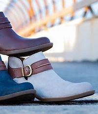 Born Kati Block Heel Two-Tone Leather Buckle Hardware Booties