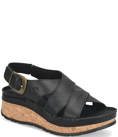 Born Kavala Leather Cork Wedge Sandals
